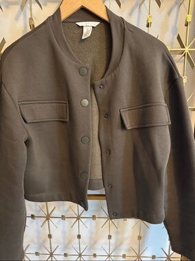 H&M army green Cropped Bomber Sweatshirt Jacket